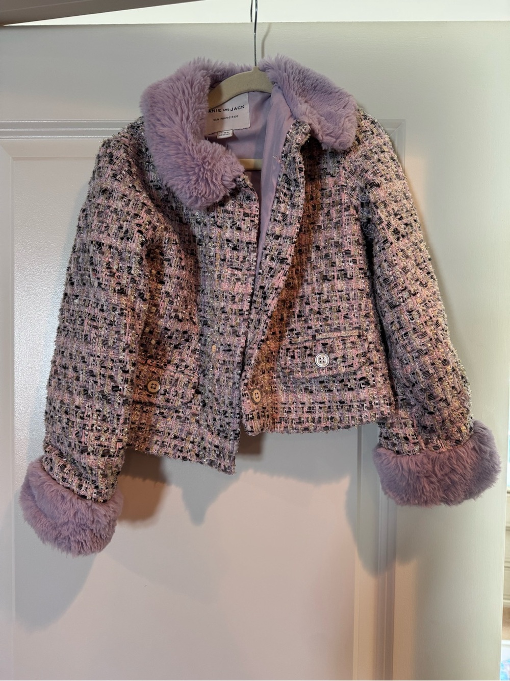 Janie and Jack Lilac Tweed Jacket with Faux-Fur Trim